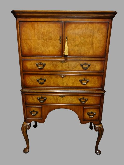 Very Good Burr Walnut Linen Press of Small Proportions