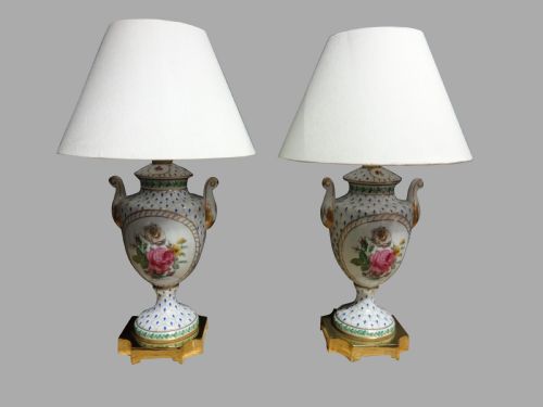 Pair French Hand Painted Table Lamps