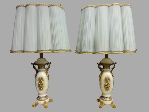 Wonderful Pair Chamleve and Alabaster Table Lamps