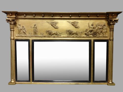 Very Good Regency Triptych Overmantle Mirror