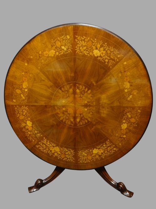 Large Marquetry Inlaid Walnut Dining Table