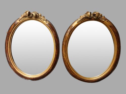 Lovely Pair Parcel Gilt Oval Wall Mirrors