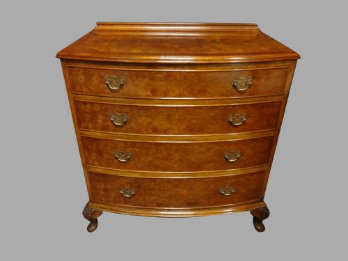 Lovely Burr Walnut Bowed Chest of Drawers