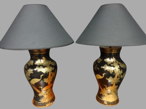 Pair Chinoiserie Laquered Table Lamps