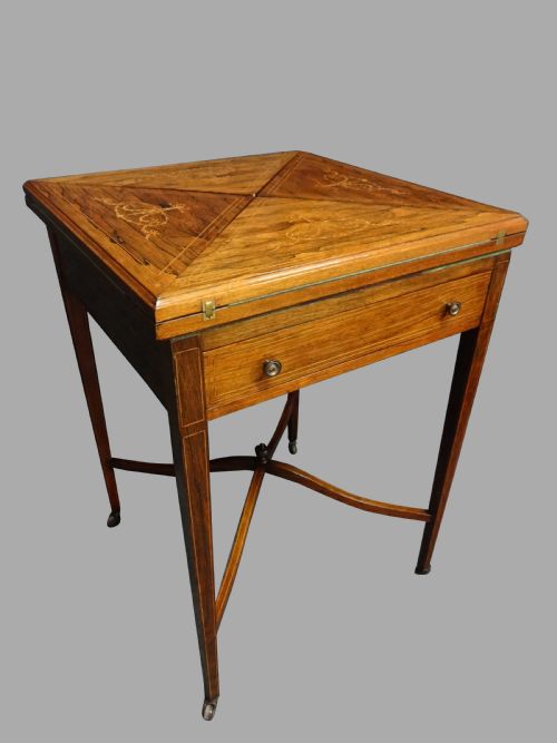 Wonderful Inlaid Rosewood Envelope Card Table