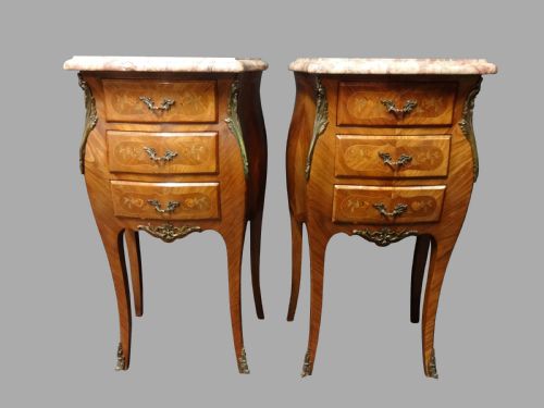 Pair French Marquetry Bedside Chests of Drawers