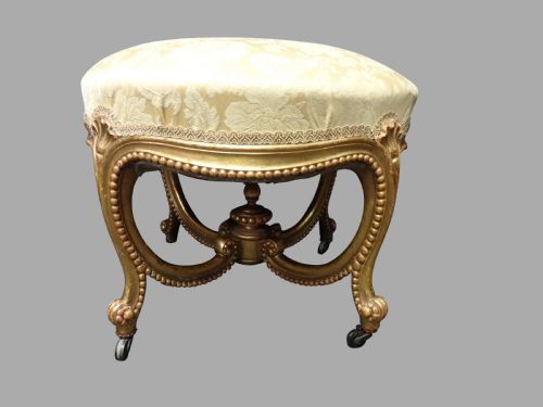 Beautiful French Round Watergilded Stool