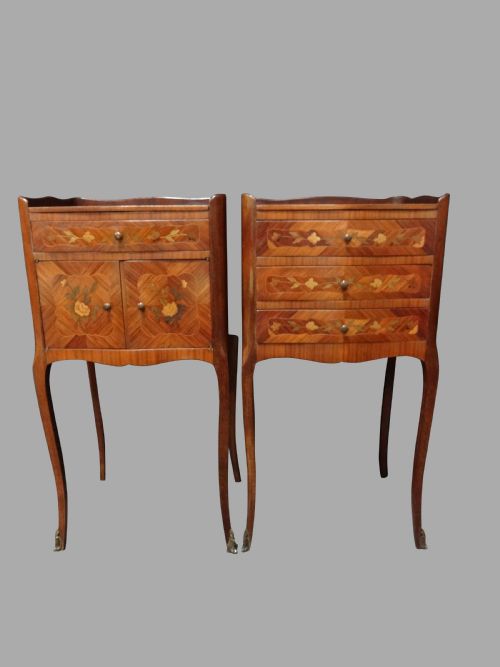 A Good Pair French Marquetry Bedside Chests of Drawers
