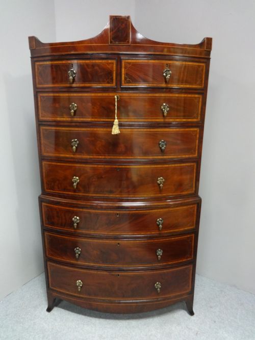 Wonderful George 3rd Bowed Inlaid Chest on Chest of Drawers
