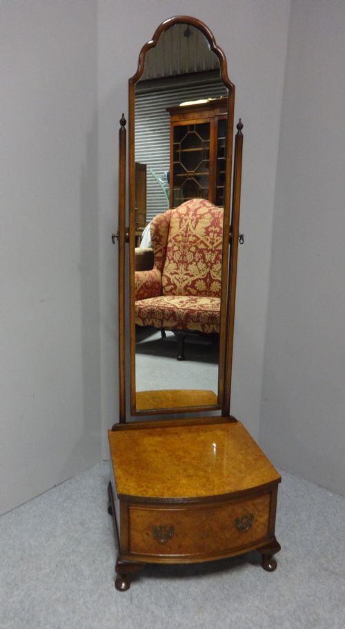 Very Good Burr Walnut Cheval Mirror