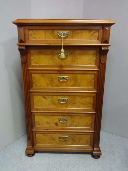 Excellent Quality Tall Burr Walnut Chest of Drawers