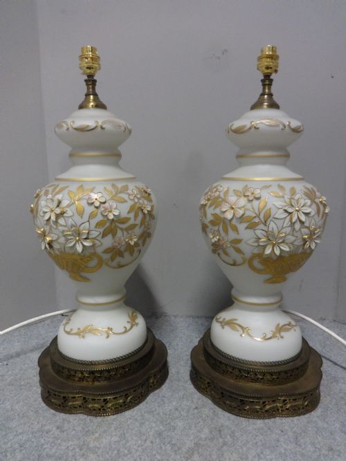 Wonderful Pair French Opaline Glass Lamps