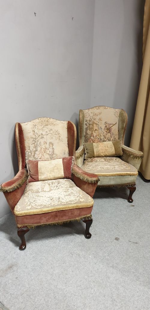 Pair Wing Armchairs of Small Proportions