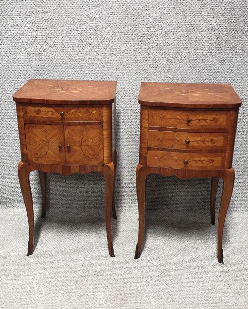 French Oversized Marquetry Bedside Cabinets