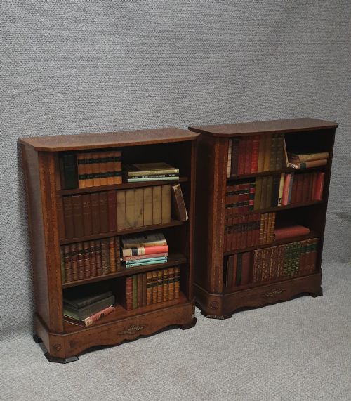 Pair French Burr Walnut Open Bookcases