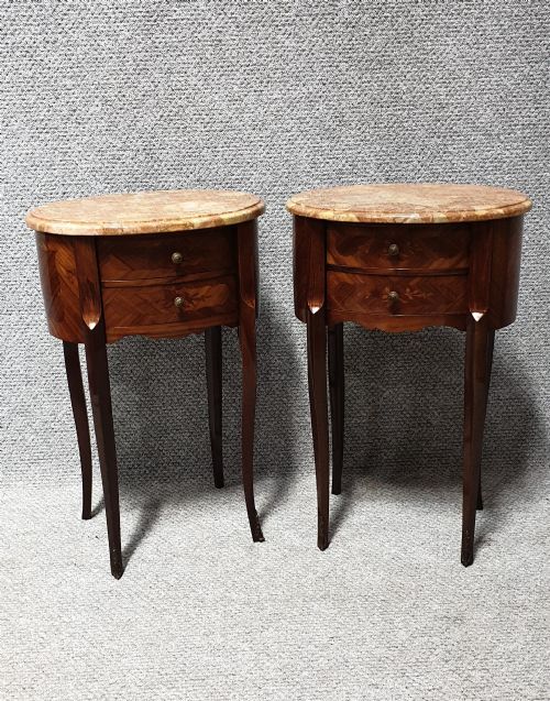 Good Pair French Oval Bedside Lamp Chests of Drawers