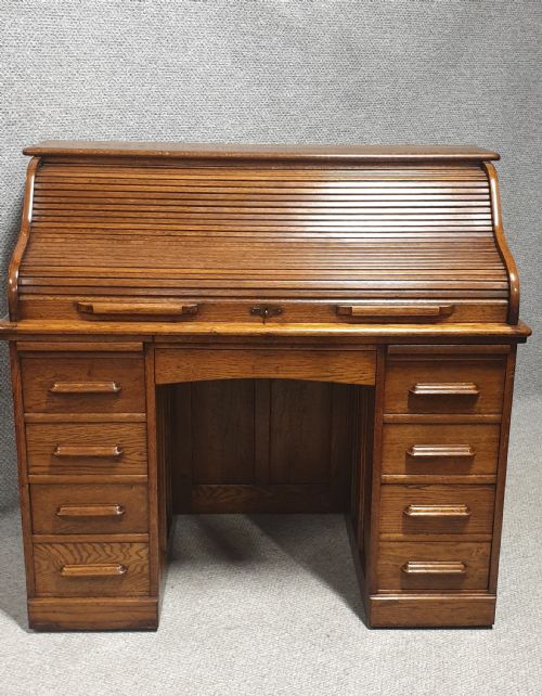 Wonderful Golden Oak Roll Top Bureau