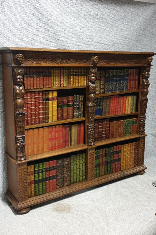 Outstanding Carved Oak Open Library Bookcase