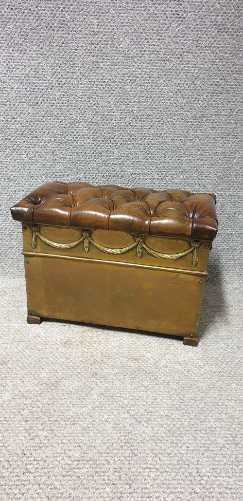 Victorian Brass Log Bin Leather Top