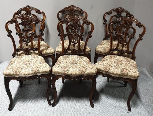Set of Six Victorian Walnut Dining Chairs