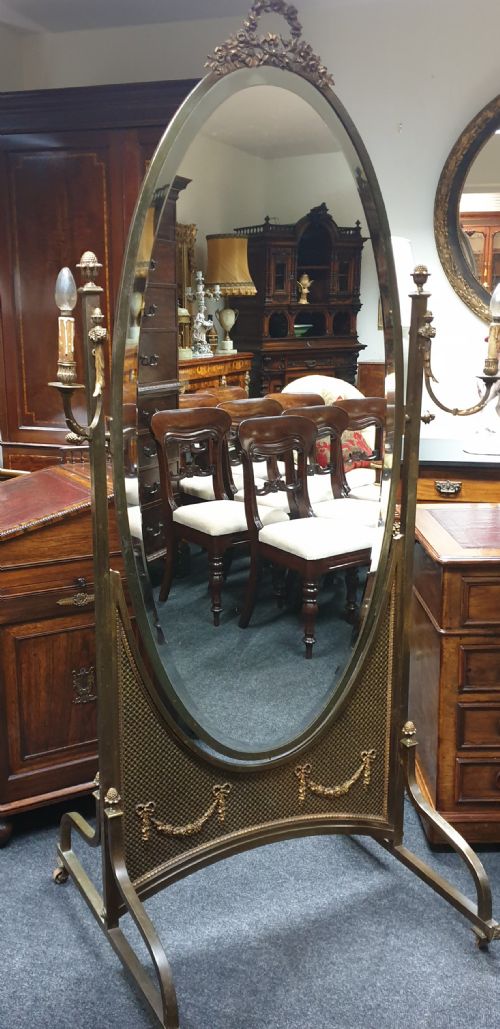 French Gilt Bronze Cheval Mirror