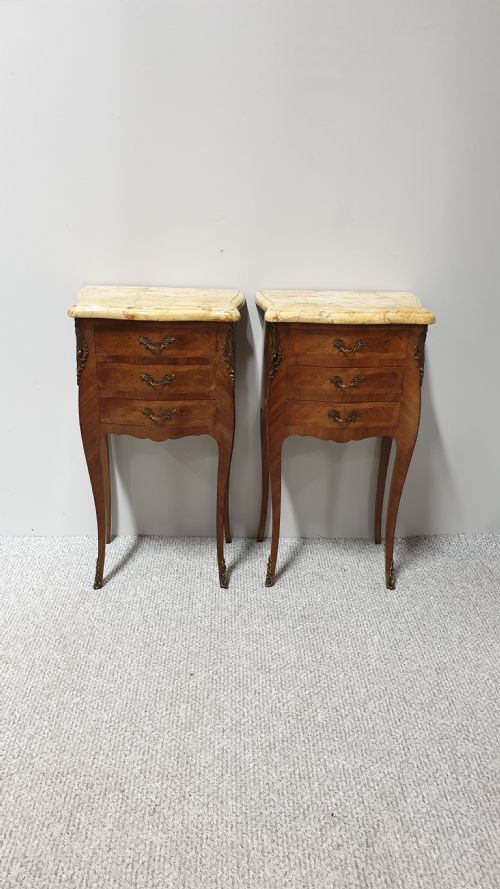 French Marquetry Bedside Chests of Drawers