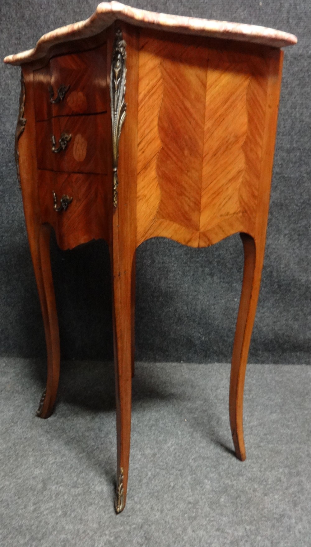 Good Pair French Marquetry Bedside Chest of Drawers View III