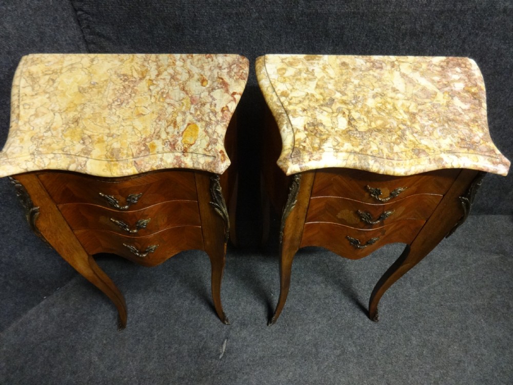 Good Pair French Marquetry Bedside Chest of Drawers View IV