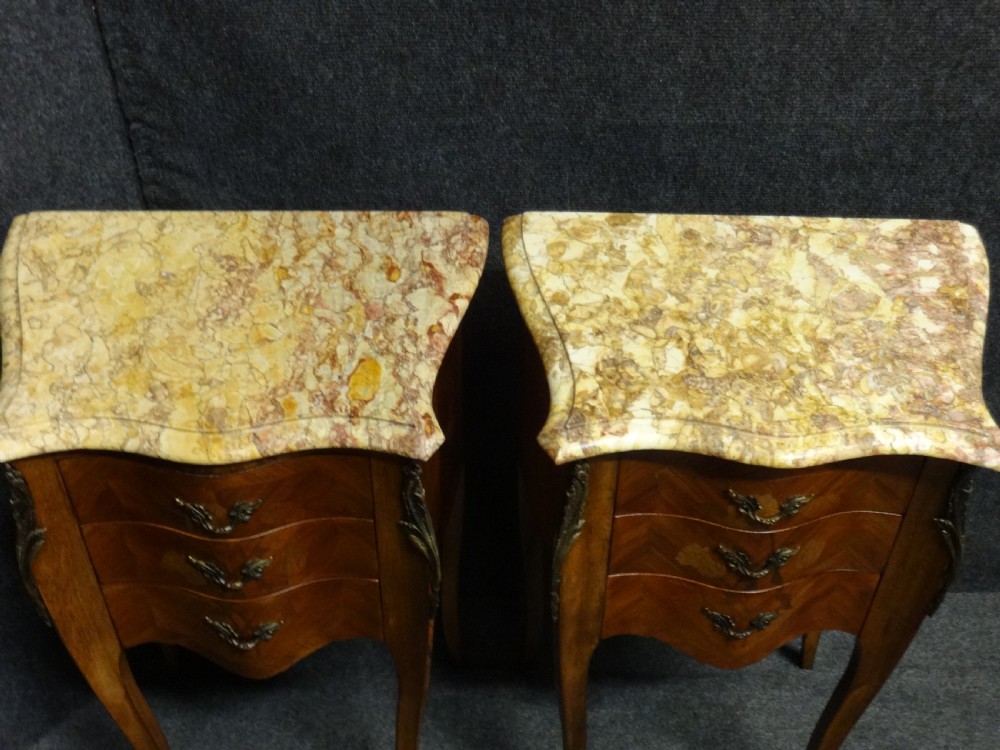 Good Pair French Marquetry Bedside Chest of Drawers View V