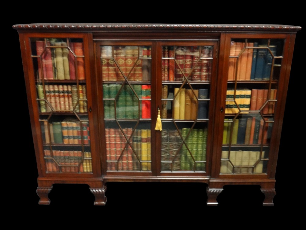 Very Good Inverted Mahogany Four Door Library Bookcase