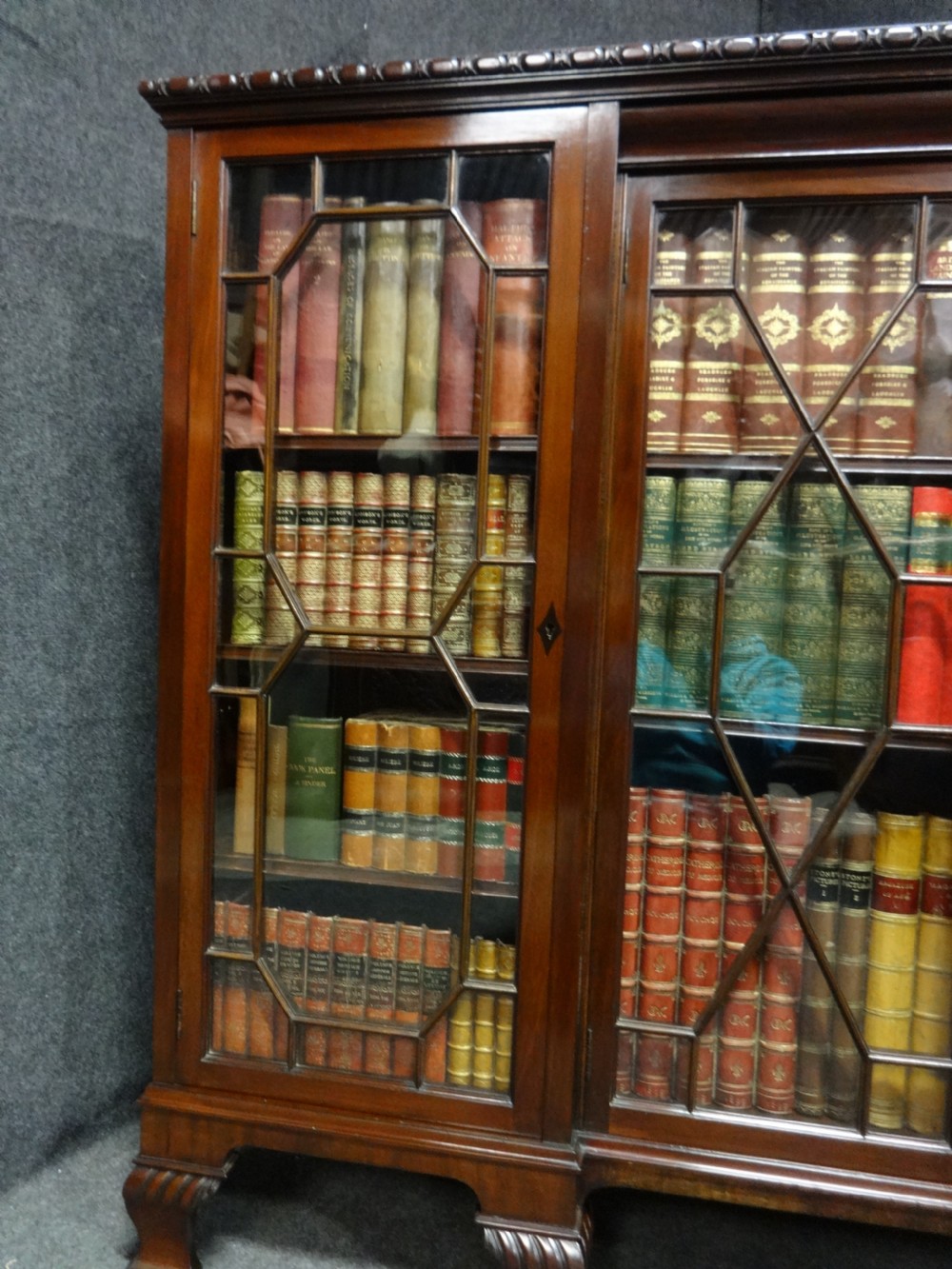 Very Good Inverted Mahogany Four Door Library Bookcase View IV