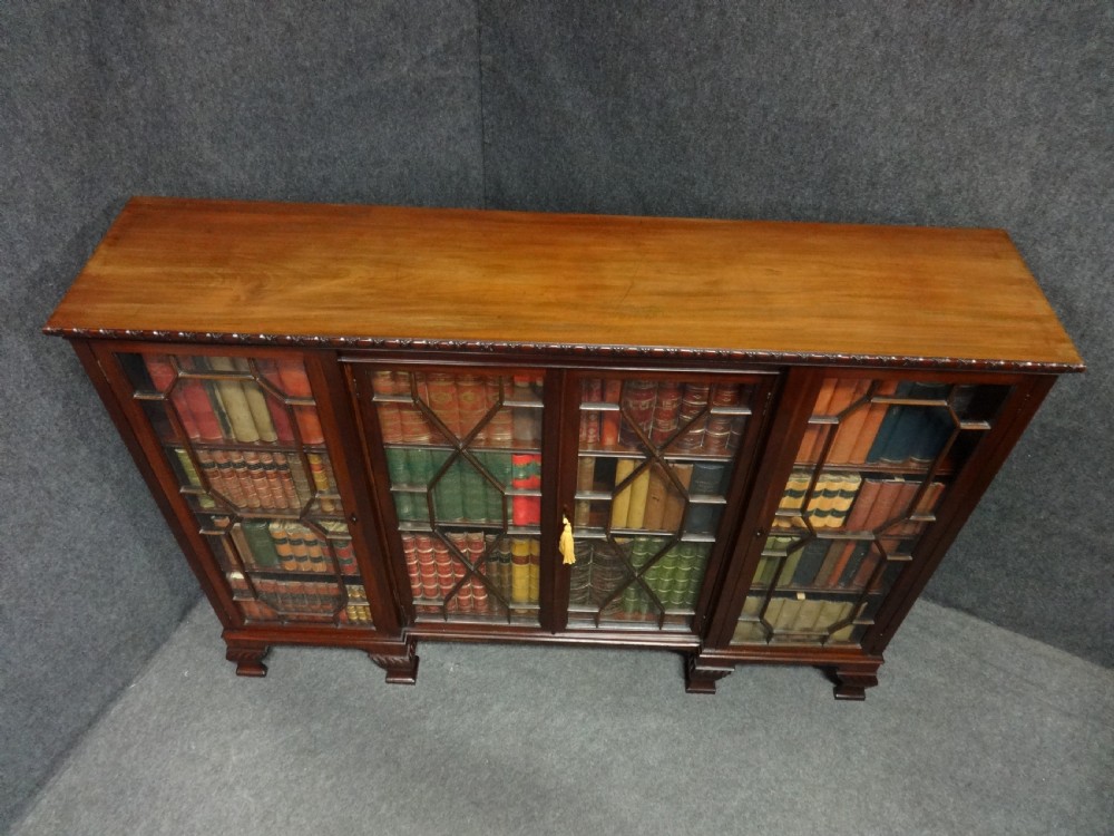 Very Good Inverted Mahogany Four Door Library Bookcase View VI