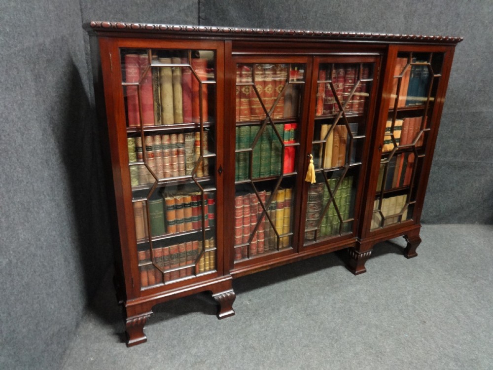 Very Good Inverted Mahogany Four Door Library Bookcase View VII