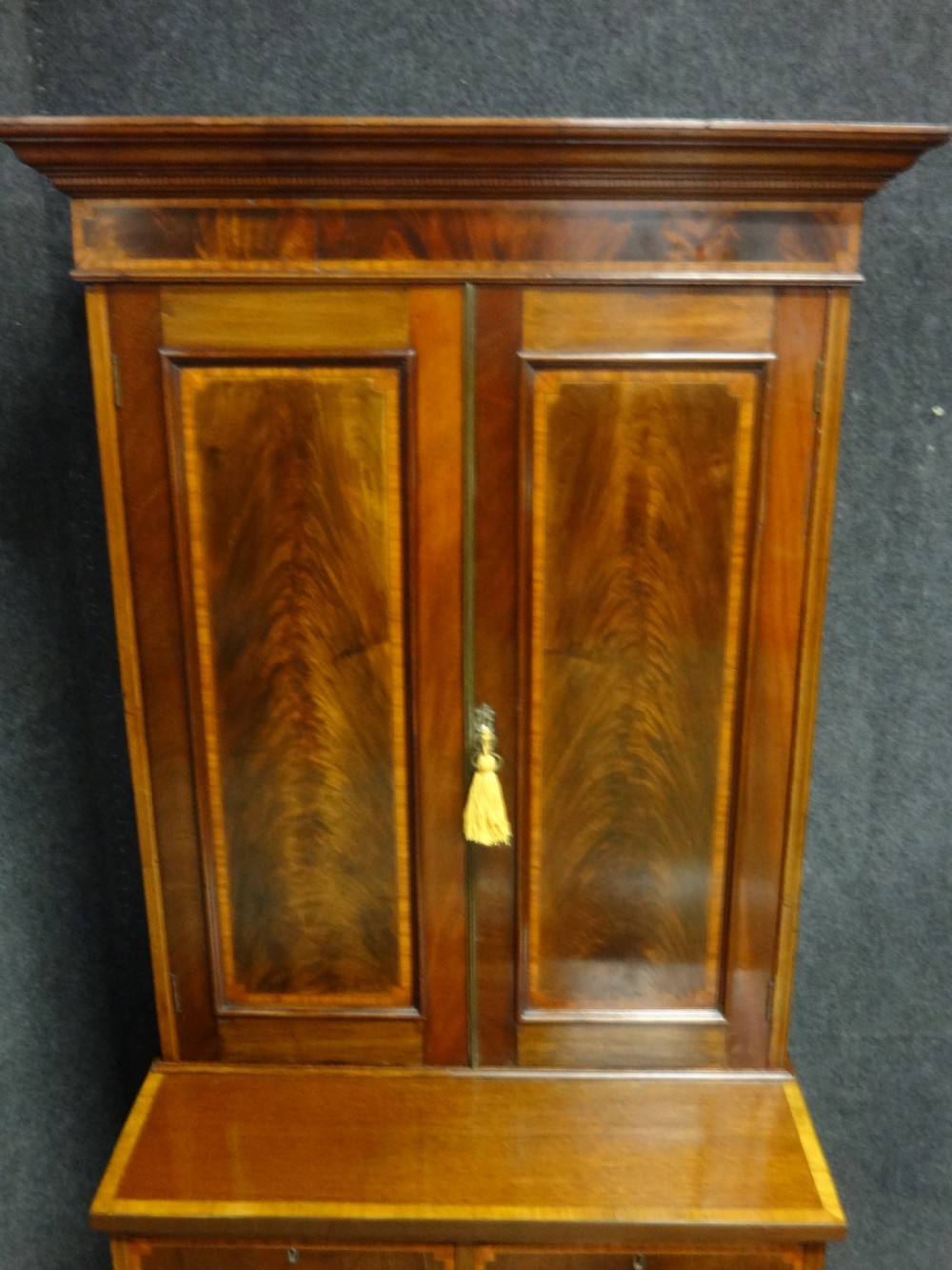 Very Good Inlaid Mahogany Bookcase Cabinet on Chest of Small Proportions View IV
