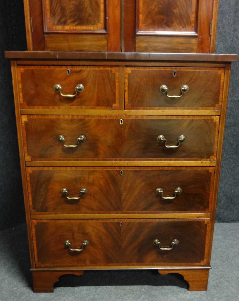 Very Good Inlaid Mahogany Bookcase Cabinet on Chest of Small Proportions View V