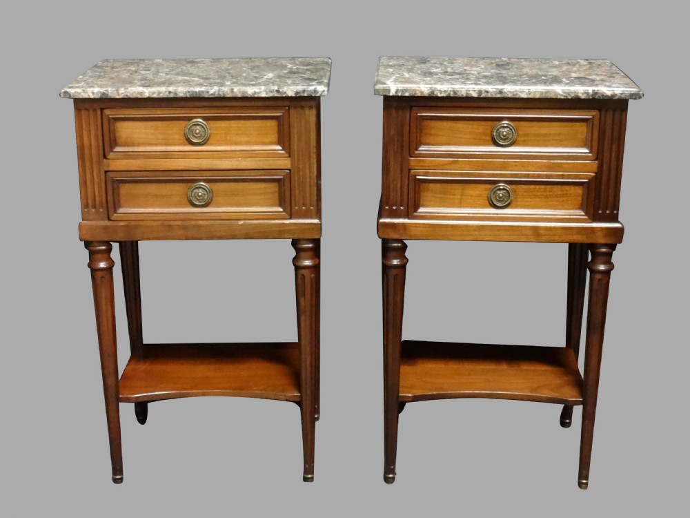 Pair French Empire Mahogany Bedside Chests of Drawers
