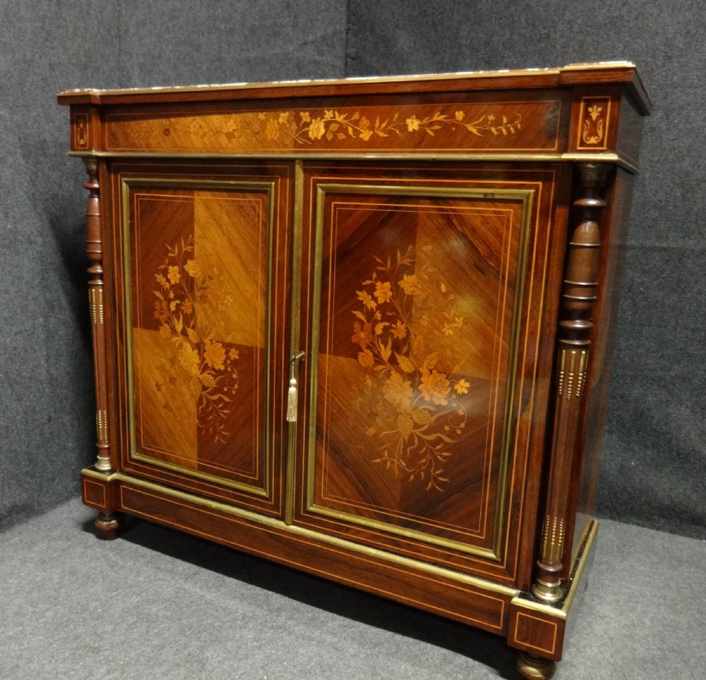 Superb French Marble Topped Rosewood Marquetry Two Door Cabinet View II