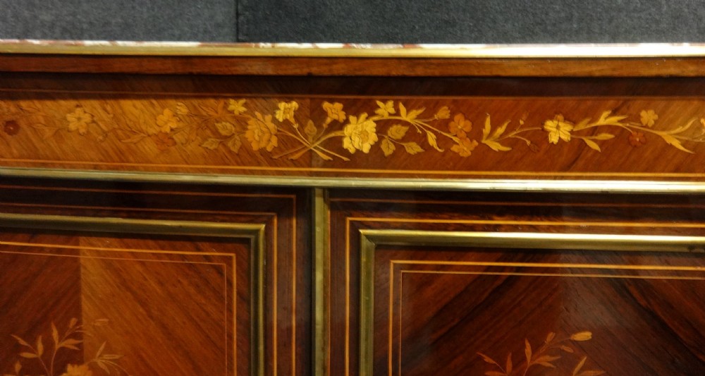 Superb French Marble Topped Rosewood Marquetry Two Door Cabinet View III