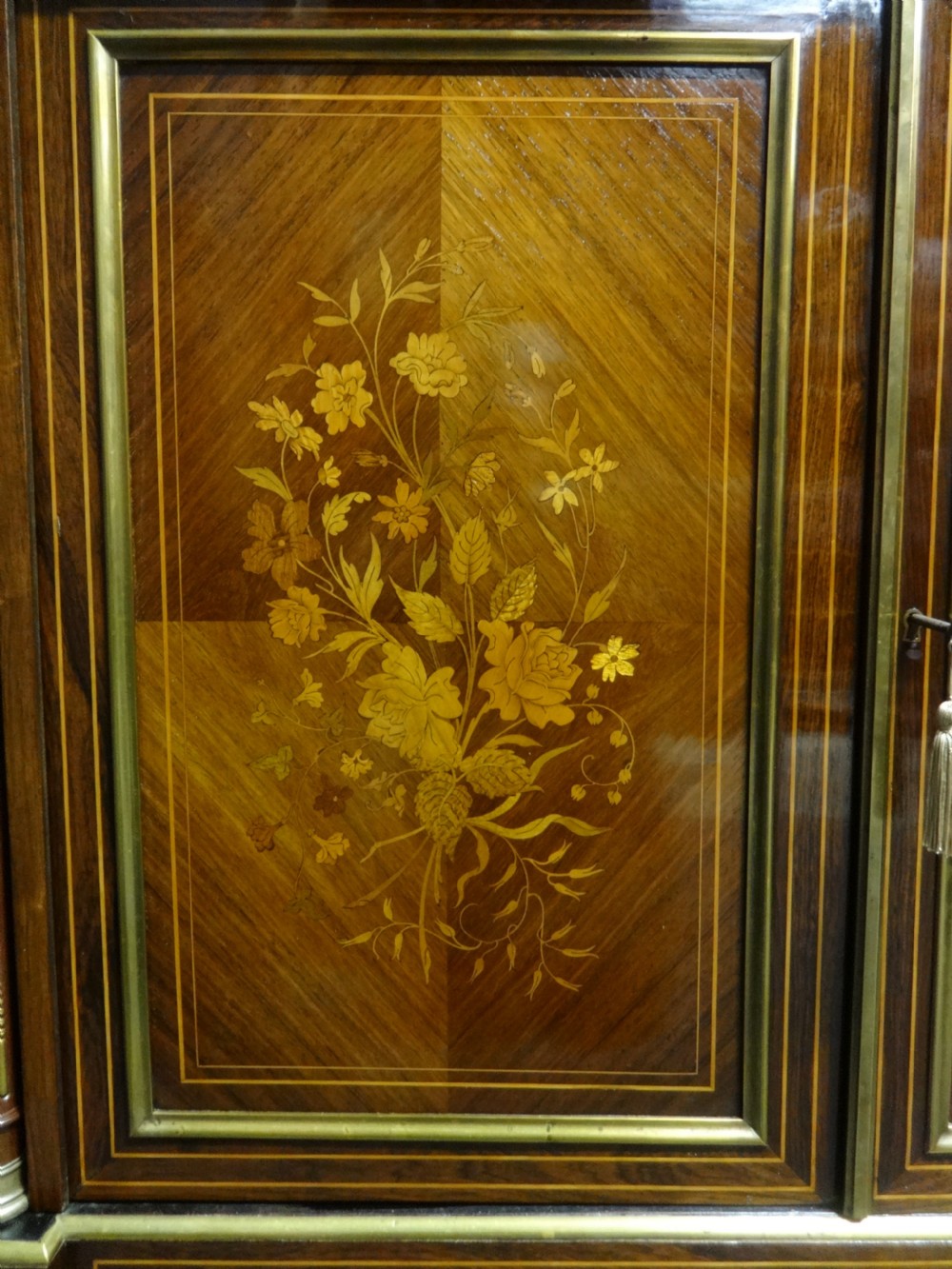 Superb French Marble Topped Rosewood Marquetry Two Door Cabinet View IV