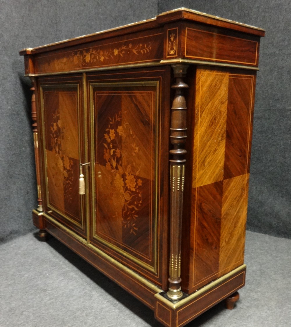 Superb French Marble Topped Rosewood Marquetry Two Door Cabinet View V