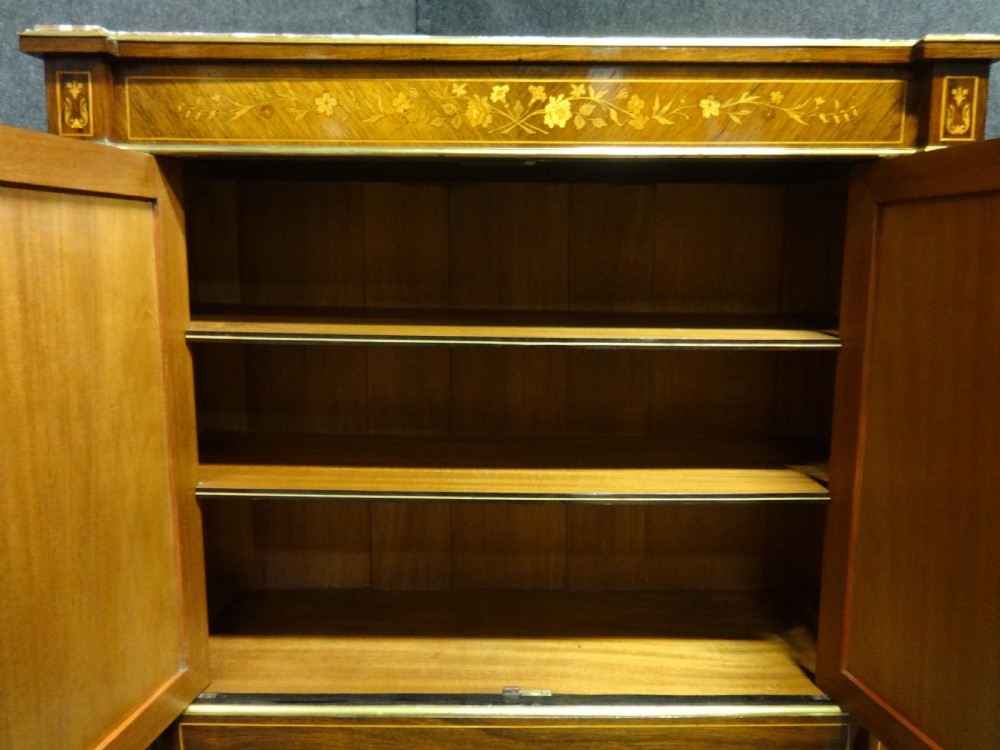 Superb French Marble Topped Rosewood Marquetry Two Door Cabinet View VI