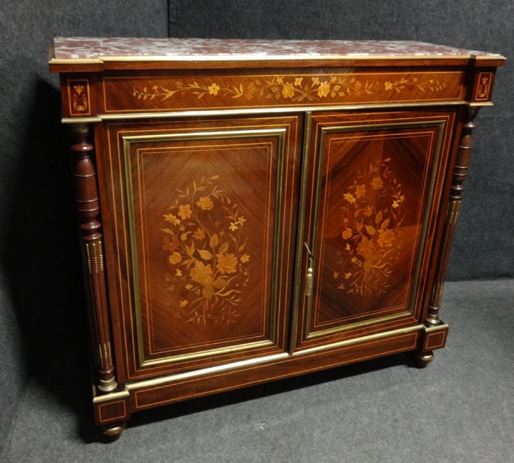 Superb French Marble Topped Rosewood Marquetry Two Door Cabinet View VII