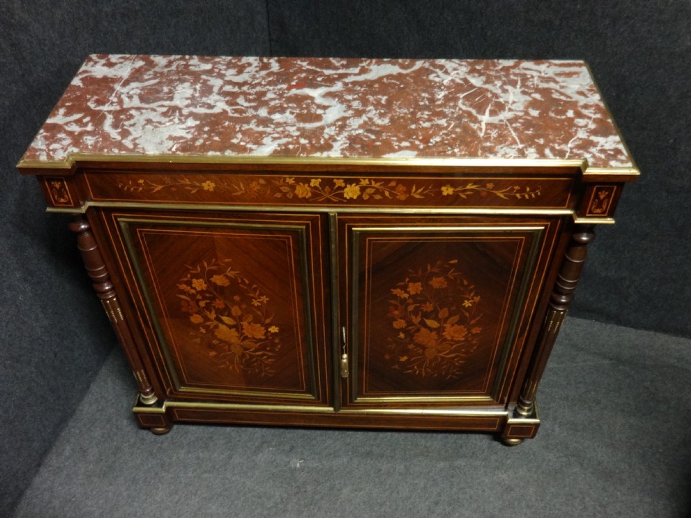 Superb French Marble Topped Rosewood Marquetry Two Door Cabinet View IX