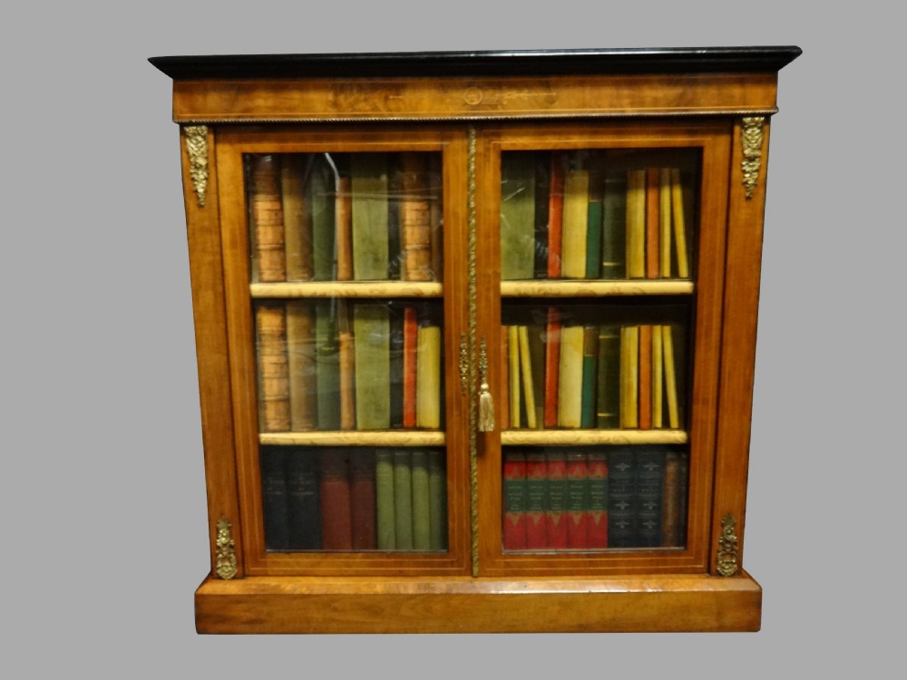 Very Good Victorian Burr Walnut Inlaid Bookcase