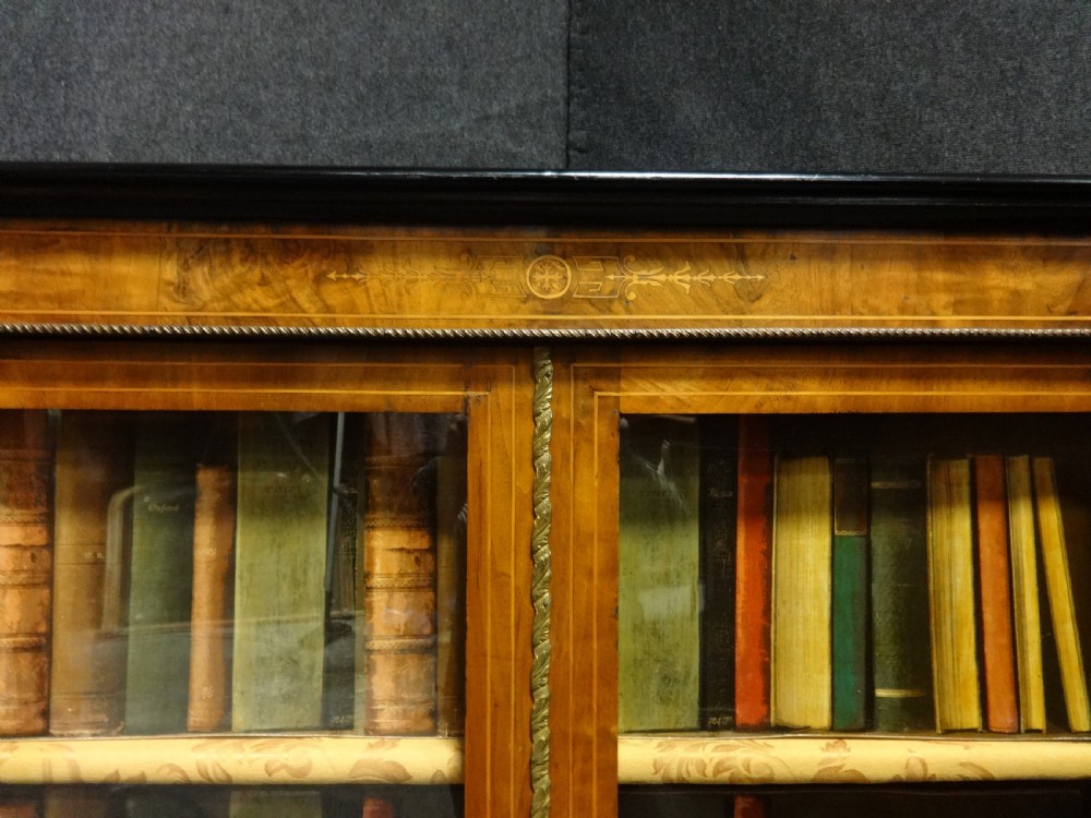 Very Good Victorian Burr Walnut Inlaid Bookcase View II