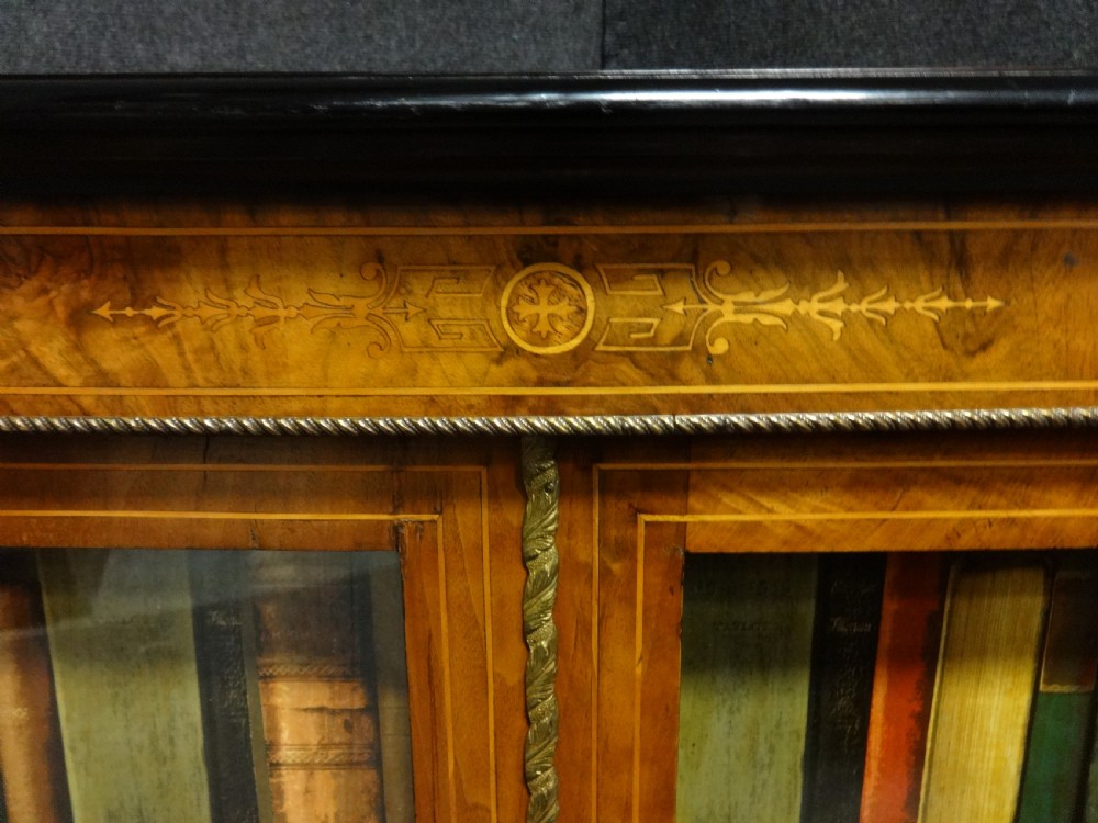 Very Good Victorian Burr Walnut Inlaid Bookcase View III