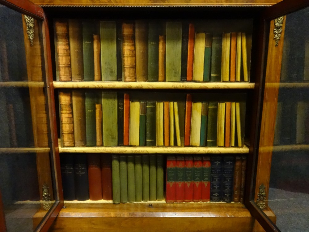 Very Good Victorian Burr Walnut Inlaid Bookcase View V