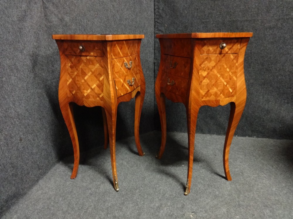 Pair Exquisite French Parquetry Bedside Lamp Chests of drawers View IV