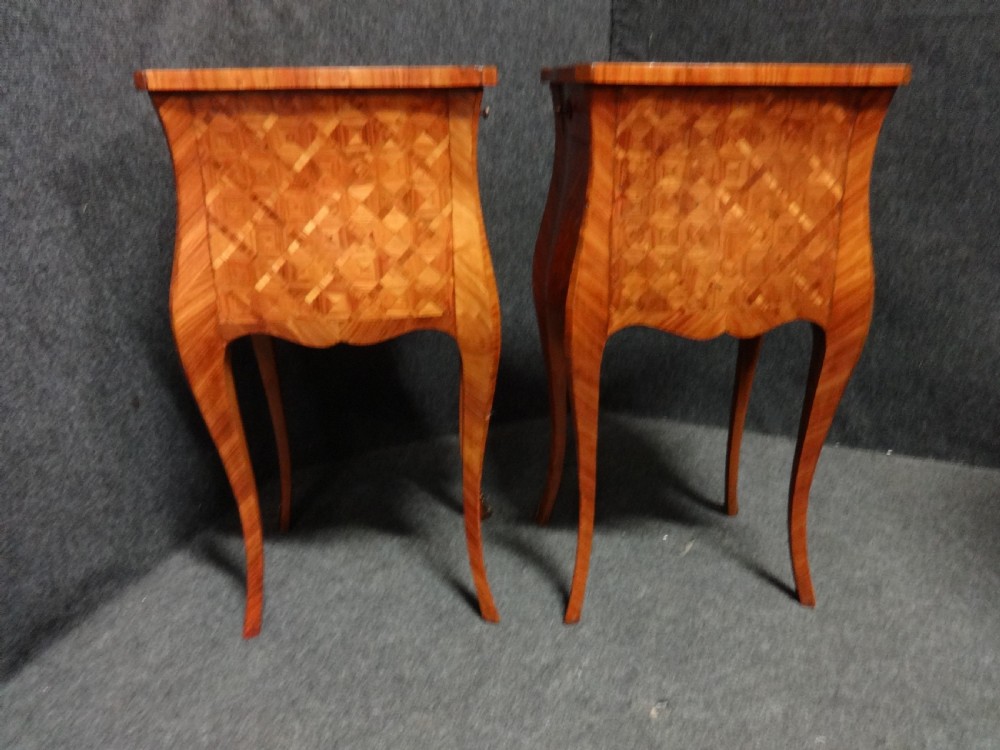 Pair Exquisite French Parquetry Bedside Lamp Chests of drawers View V