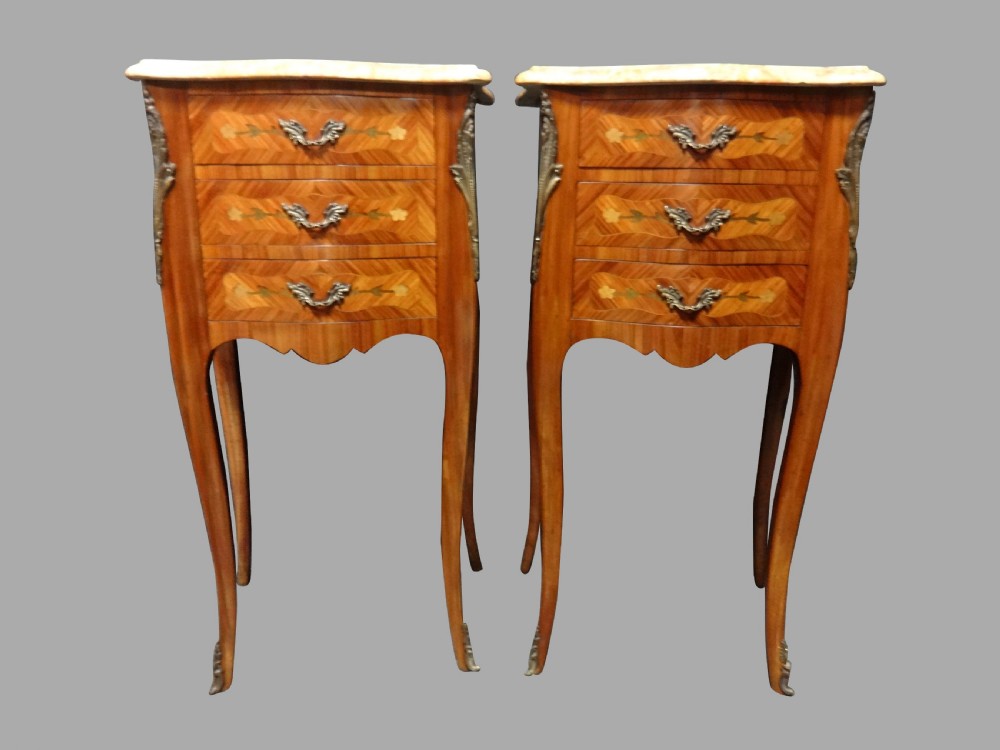 A good pair French Marquetry  Bedside Chests of Drawers